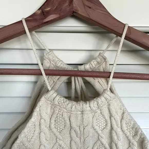 blanc Two Piece Cable Knit Cream Halter Crop Top Mini Skirt Set Size Medium - Picture 6 of 12